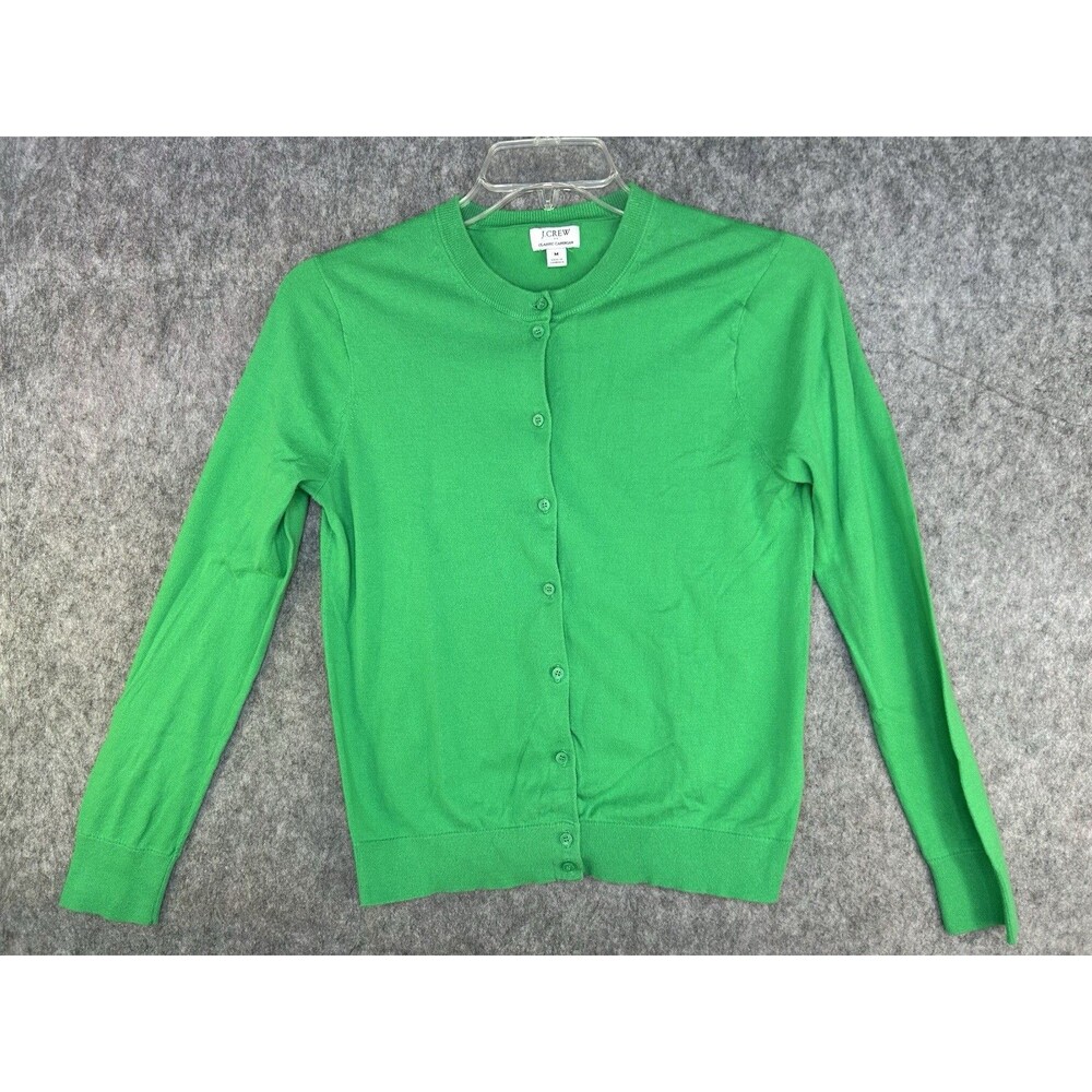 J.Crew Cardigan Sweater Women Medium Green 100% Cotton Button Front Classic Prep